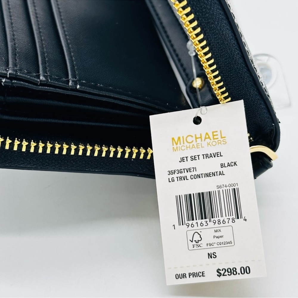 Michael Kors Large Continental Wallet Wristlet Black/White - Picture 9 of 10